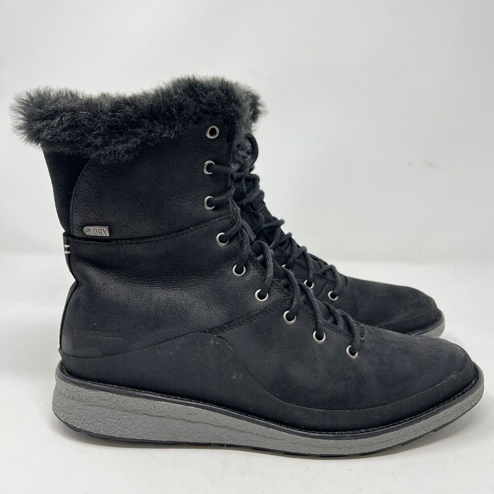 Women Merrell Tremblant Ezra Lace Polar Waterproof Boots Black J95110 Sz 9.5